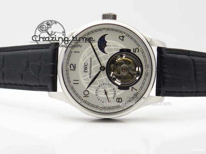 MIROTIME 0120 UrbanStyle Portuguese Tourbillon Power Reserve Moonphase SS White Dial On Black Leather Strap 7318